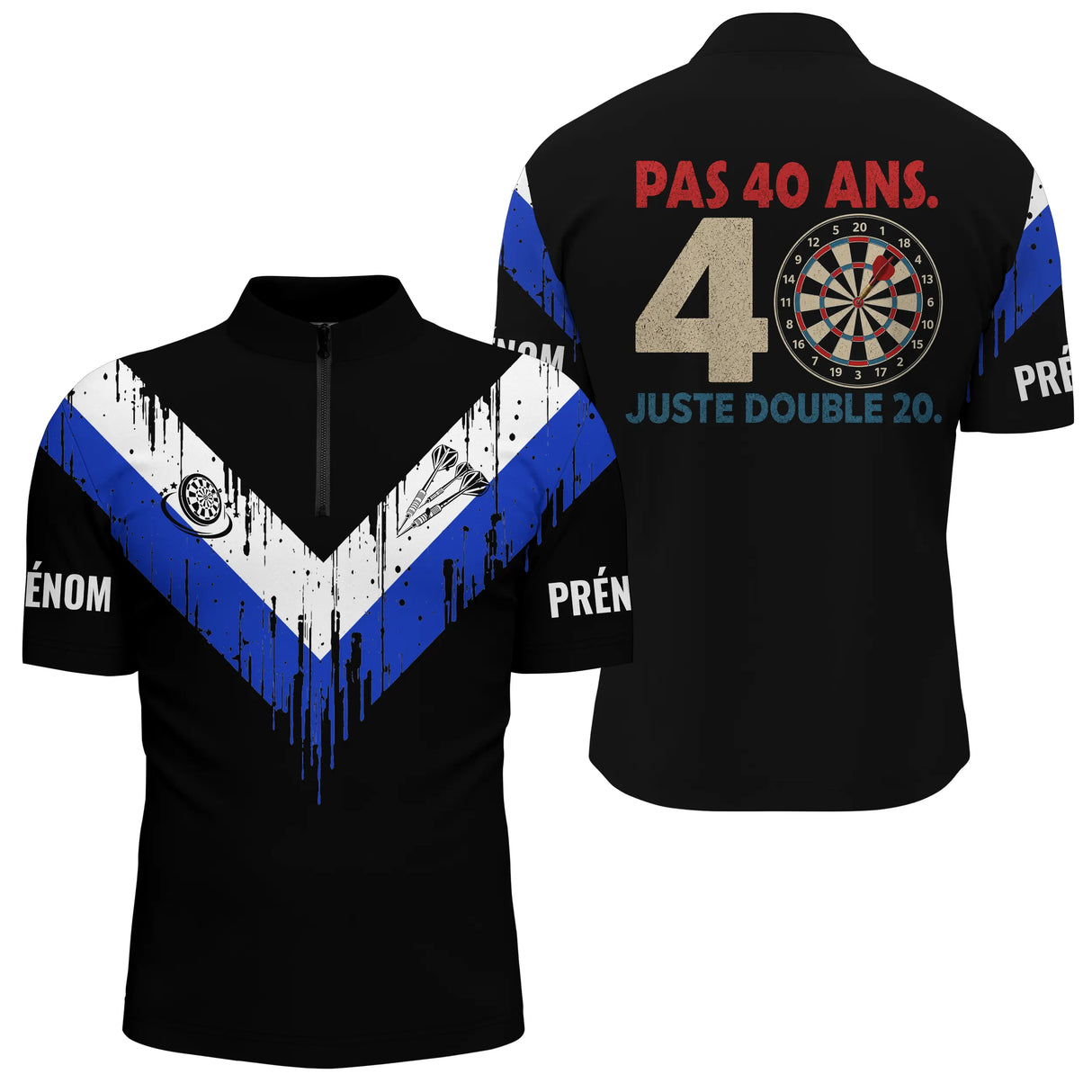 Polo Fléchettes 40 Ans Anniversaire - Bleu Noir Homme Femme - Polo Zippé Homme