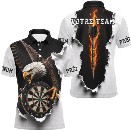 Polo Fléchettes Aigle & Flammes - Noir & Blanc Personnalisé - Polo Homme