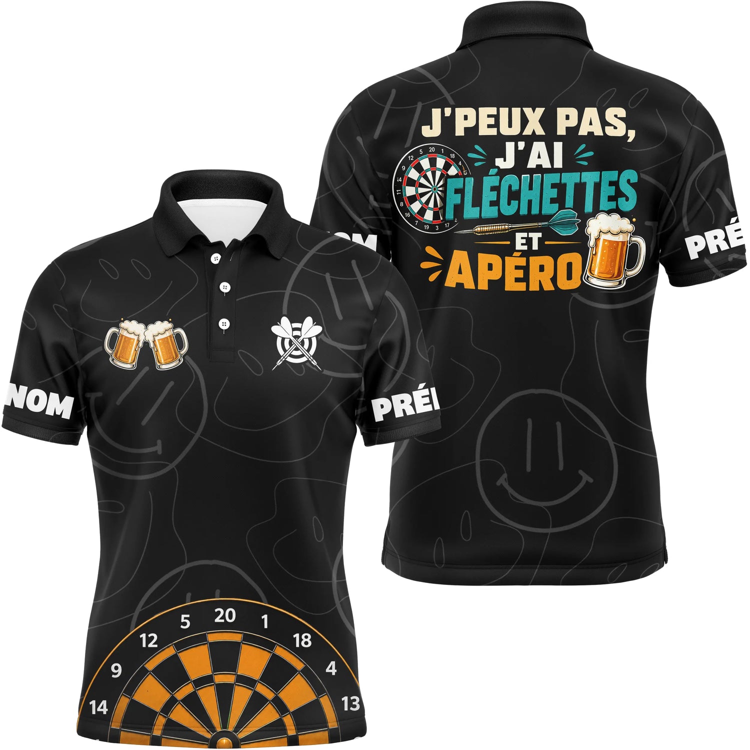 Polo Fléchettes Apéro Personnalisé Noir – Cadeau Original pour Joueurs - Polo Homme