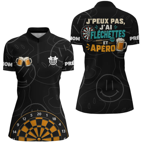 Polo Fléchettes Apéro Personnalisé Noir – Cadeau Original pour Joueurs - Polo Zippé Femme