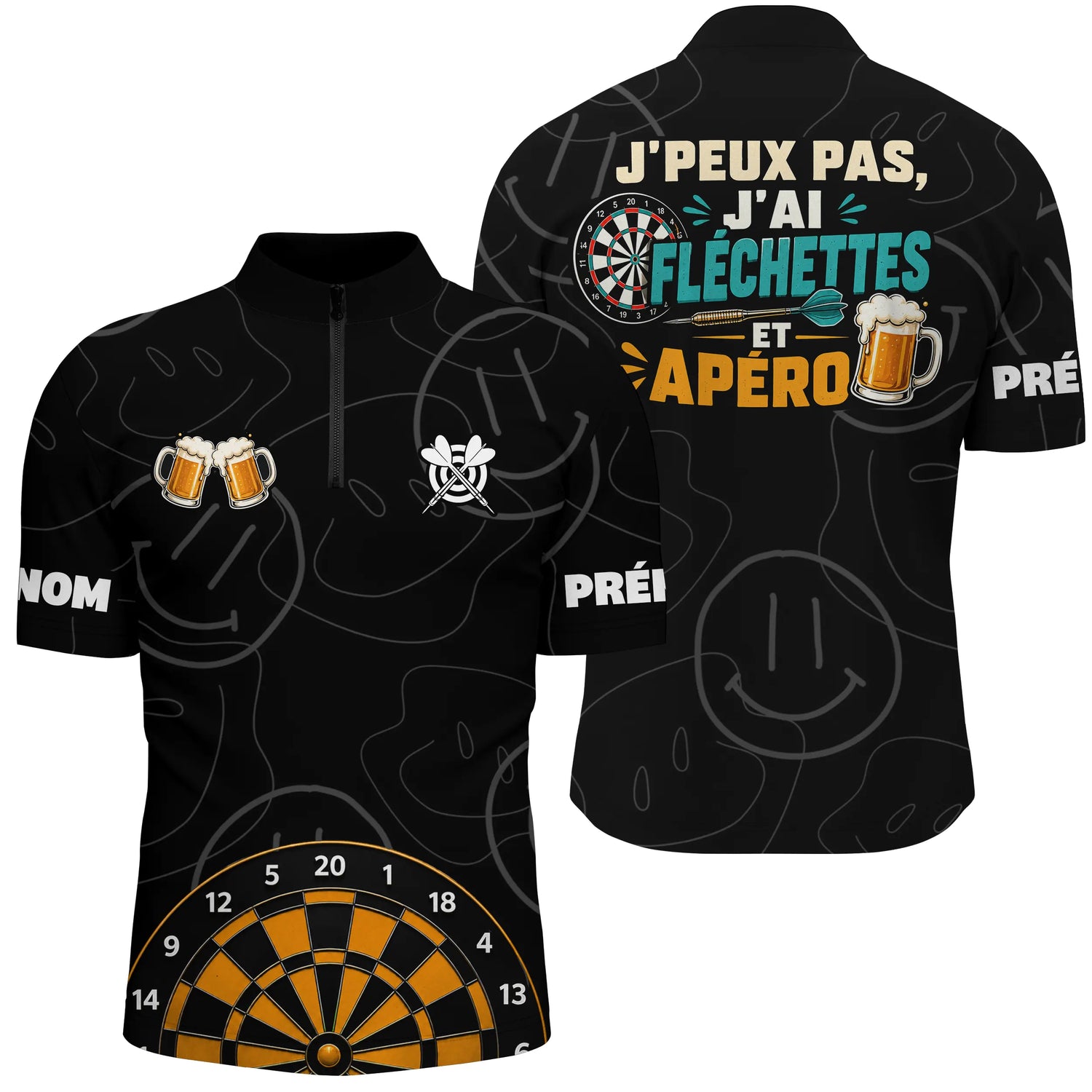 Polo Fléchettes Apéro Personnalisé Noir – Cadeau Original pour Joueurs - Polo Zippé Homme