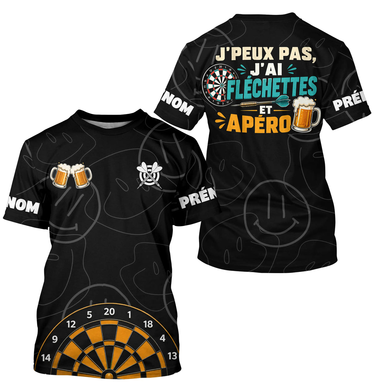 Polo Fléchettes Apéro Personnalisé Noir – Cadeau Original pour Joueurs - T-Shirt Homme
