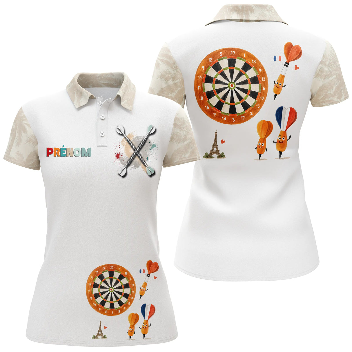 Polo Fléchettes Beige & Blanc Crème - Motif Paris & Cibles - Polo Femme