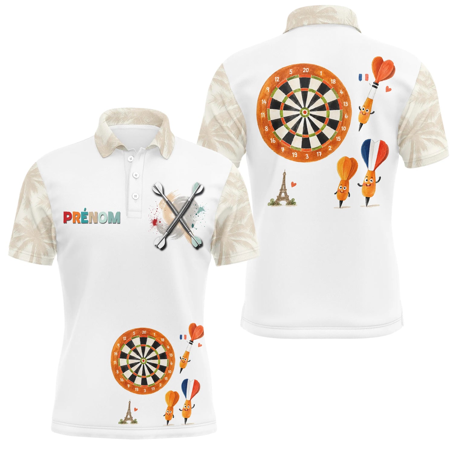 Polo Fléchettes Beige & Blanc Crème - Motif Paris & Cibles - Polo Homme
