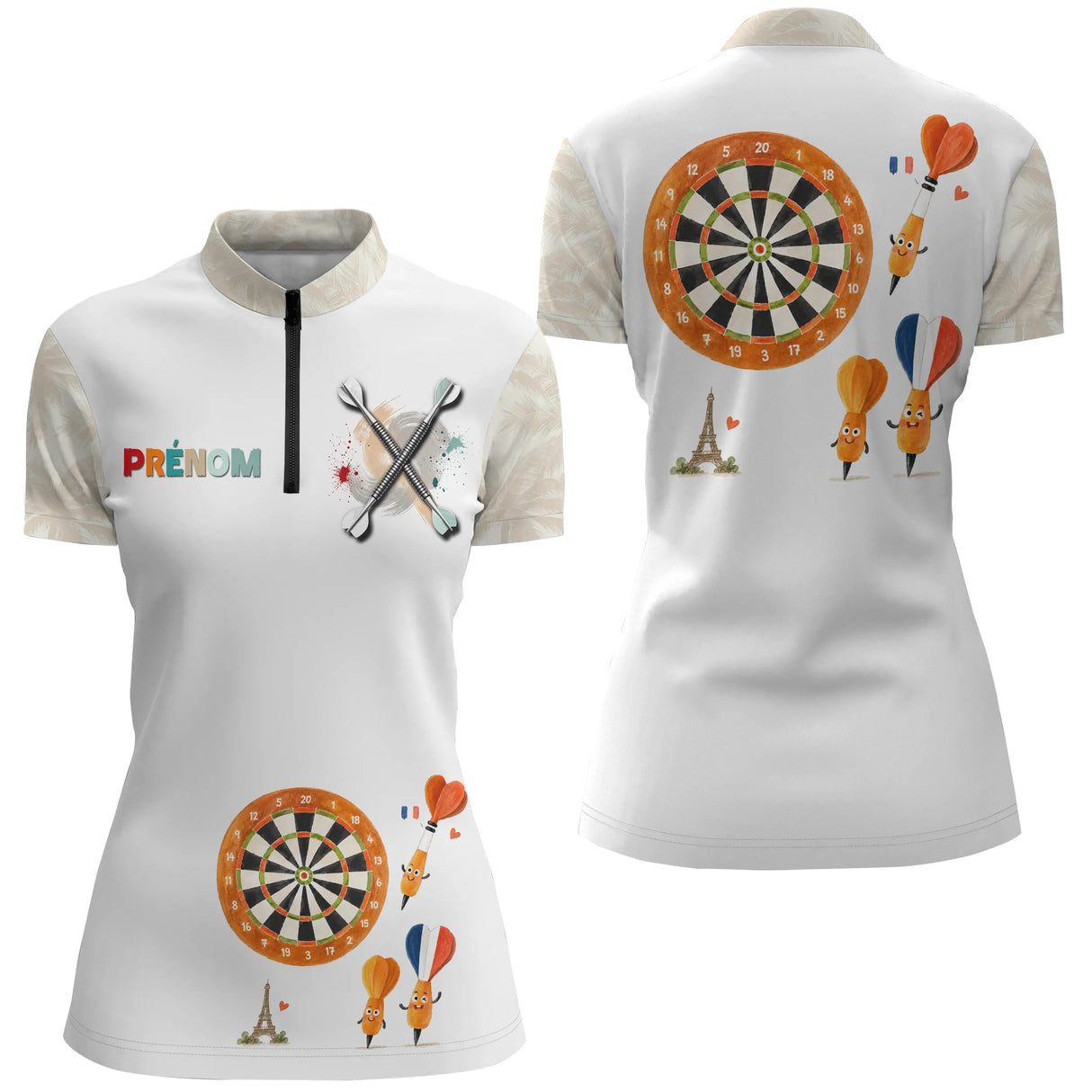 Polo Fléchettes Beige & Blanc Crème - Motif Paris & Cibles - Polo Zippé Femme