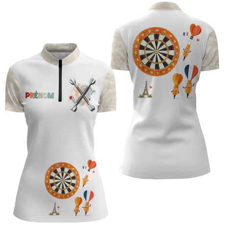 Polo Fléchettes Beige & Blanc Crème - Motif Paris & Cibles - Polo Zippé Femme