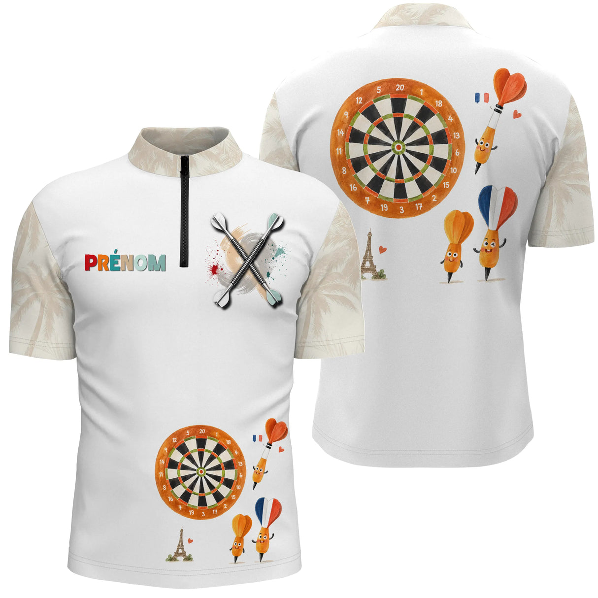 Polo Fléchettes Beige & Blanc Crème - Motif Paris & Cibles - Polo Zippé Homme