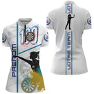 Polo Fléchettes Blanc & Bleu – Score 180 Personnalisé - Polo Zippé Femme
