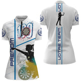 Polo Fléchettes Blanc & Bleu – Score 180 Personnalisé - Polo Zippé Femme
