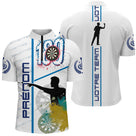 Polo Fléchettes Blanc & Bleu – Score 180 Personnalisé - Polo Zippé Homme