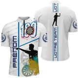 Polo Fléchettes Blanc & Bleu – Score 180 Personnalisé - Polo Zippé Homme