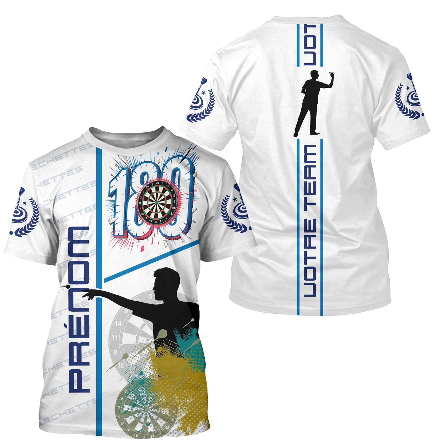 Polo Fléchettes Blanc & Bleu – Score 180 Personnalisé - T-Shirt Homme