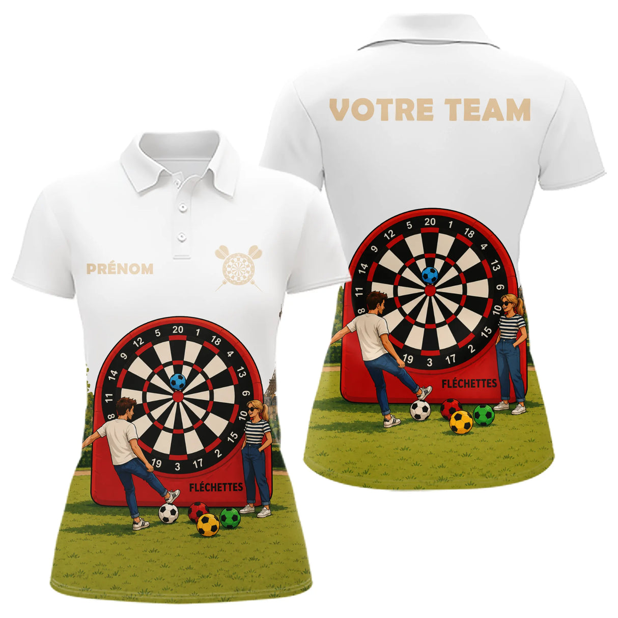 Polo Fléchettes Blanc Cible - Drapeau France Personnalisé - Polo Femme