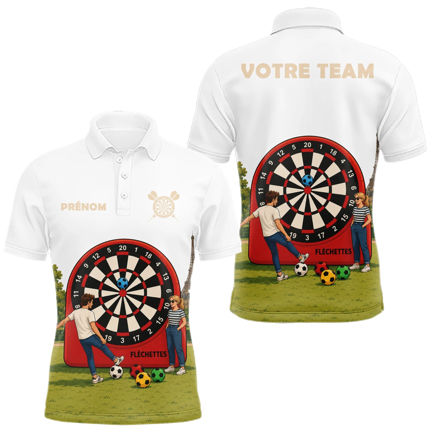 Polo Fléchettes Blanc Cible - Drapeau France Personnalisé - Polo Homme