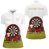 Polo Fléchettes Blanc Cible - Drapeau France Personnalisé - Polo Zippé Femme