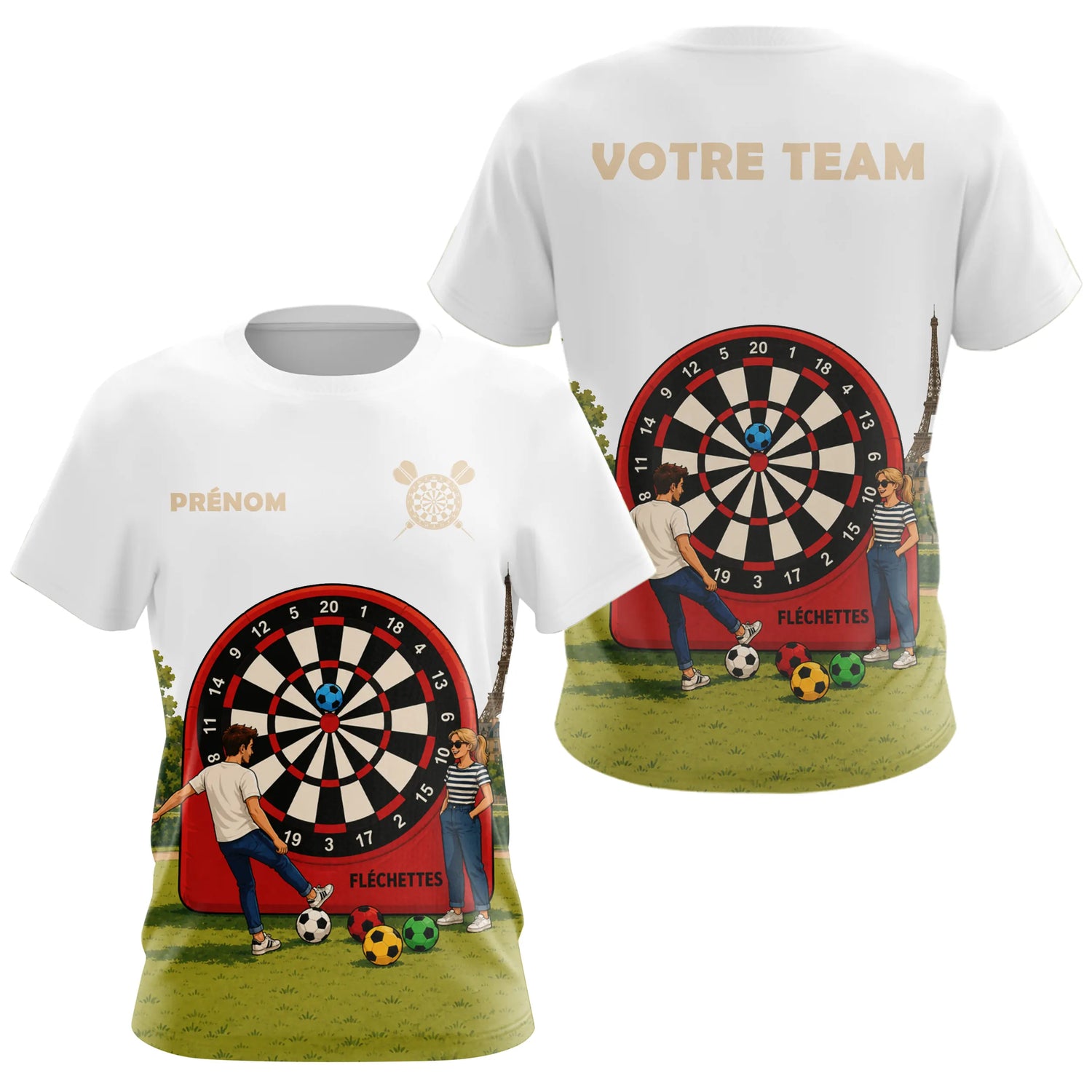 Polo Fléchettes Blanc Cible - Drapeau France Personnalisé - T-Shirt Femme