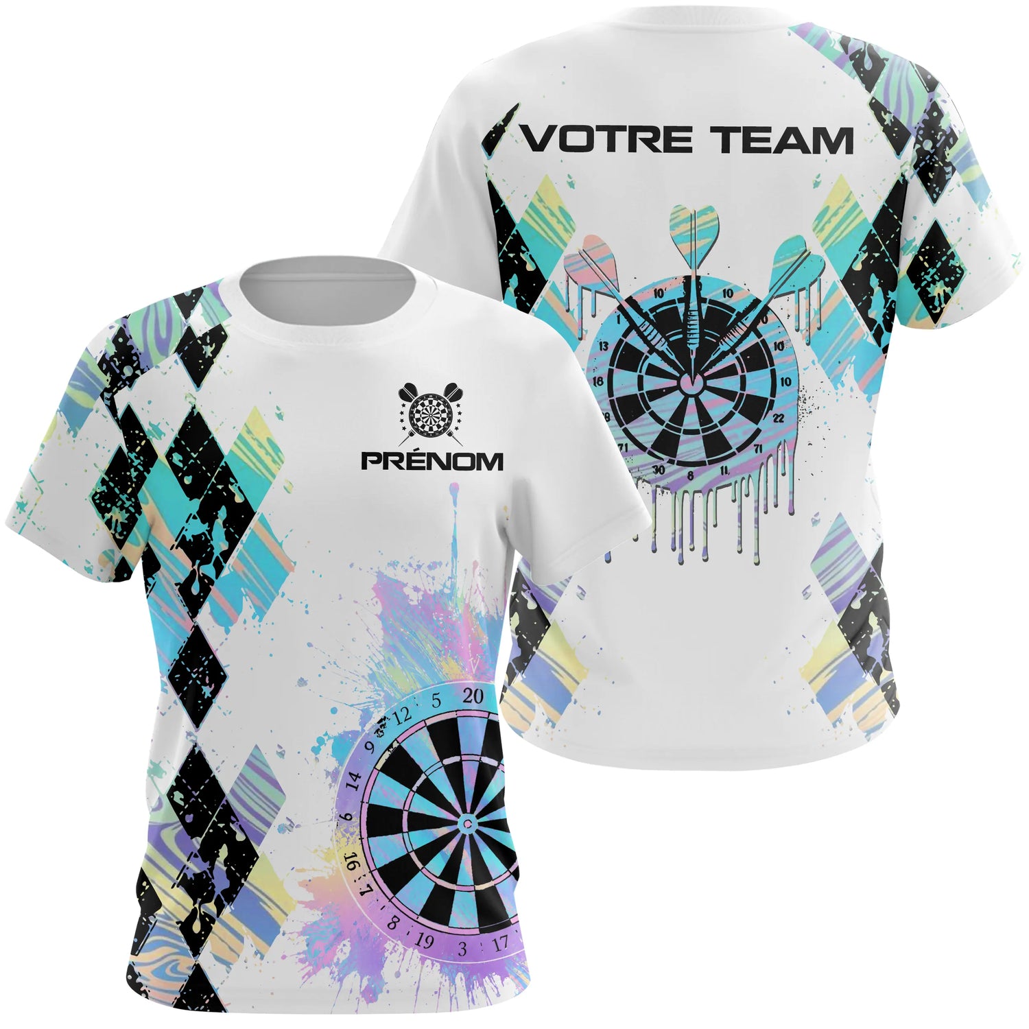 Polo Fléchettes Blanc – Cible Artistique & Motif Arlequin - T-Shirt Femme