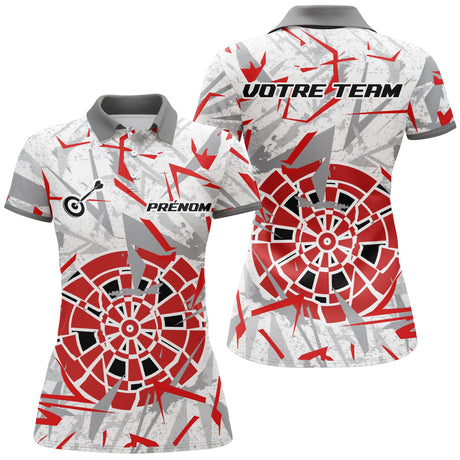 Polo Fléchettes Blanc Gris - Design Impact Rouge - Polo Femme