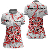Polo Fléchettes Blanc Gris - Design Impact Rouge - Polo Zippé Femme