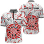 Polo Fléchettes Blanc Gris - Design Impact Rouge - Polo Zippé Homme