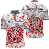 Polo Fléchettes Blanc Gris - Design Impact Rouge - Polo Zippé Homme