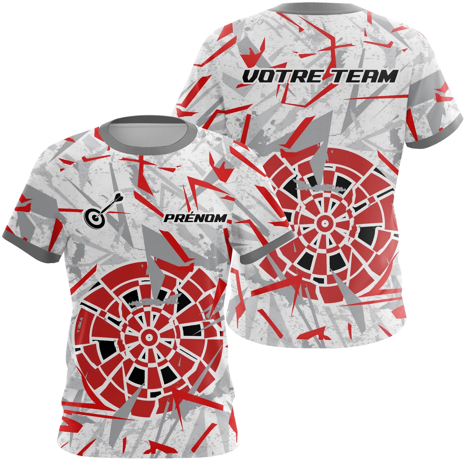 Polo Fléchettes Blanc Gris - Design Impact Rouge - T-Shirt Femme