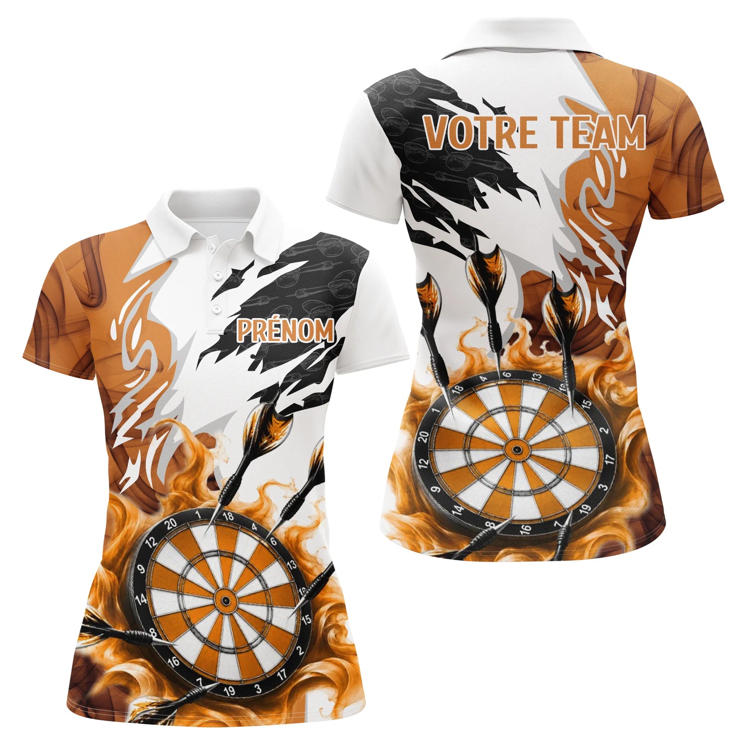 Polo Fléchettes Blanc Orange – Design Flamboyant Personnalisé - Polo Femme
