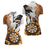 Polo Fléchettes Blanc Orange – Design Flamboyant Personnalisé - Polo Zippé Femme
