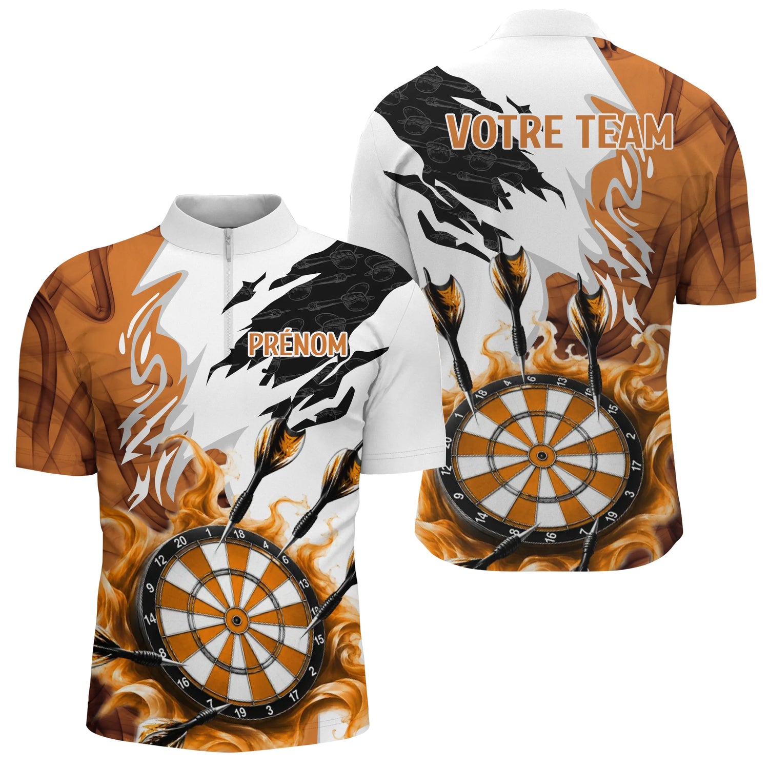 Polo Fléchettes Blanc Orange – Design Flamboyant Personnalisé - Polo Zippé Homme