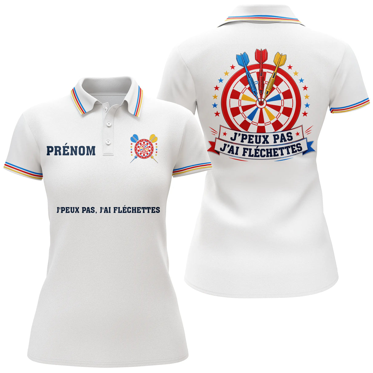 Polo Fléchettes Blanc Personnalisé – Cible Colorées Col Rayé - Polo Femme