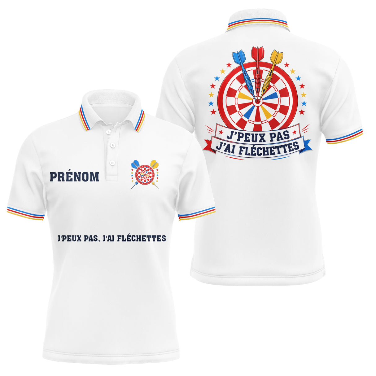 Polo Fléchettes Blanc Personnalisé – Cible Colorées Col Rayé - Polo Homme
