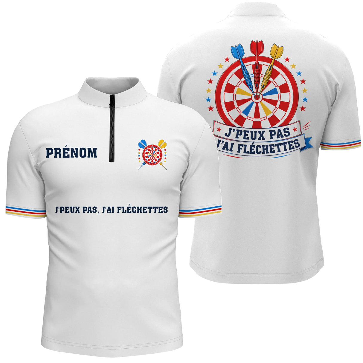 Polo Fléchettes Blanc Personnalisé – Cible Colorées Col Rayé - Polo Zippé Homme
