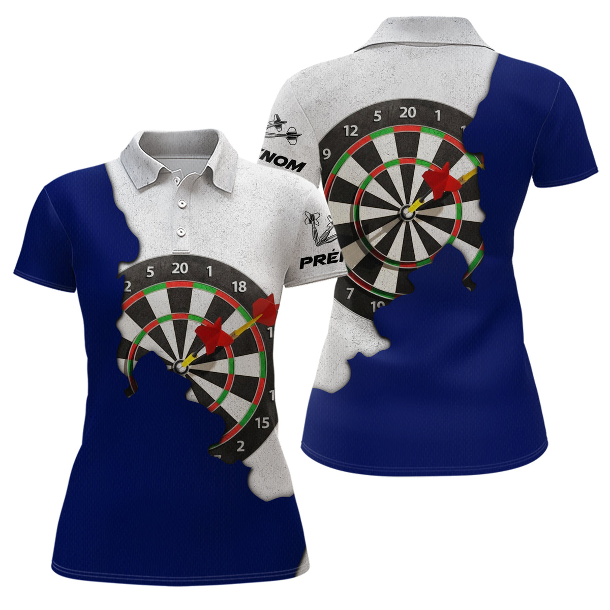 Polo Fléchettes Bleu Et Gris - Design 3D Cible - Polo Femme