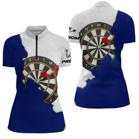 Polo Fléchettes Bleu Et Gris - Design 3D Cible - Polo Zippé Femme