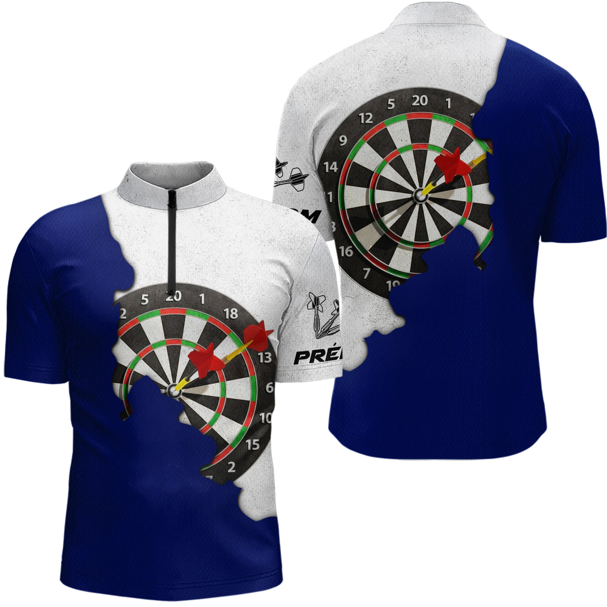 Polo Fléchettes Bleu Et Gris - Design 3D Cible - Polo Zippé Homme