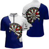 Polo Fléchettes Bleu Et Gris - Design 3D Cible - Polo Zippé Homme