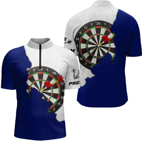 Polo Fléchettes Bleu Et Gris - Design 3D Cible - Polo Zippé Homme