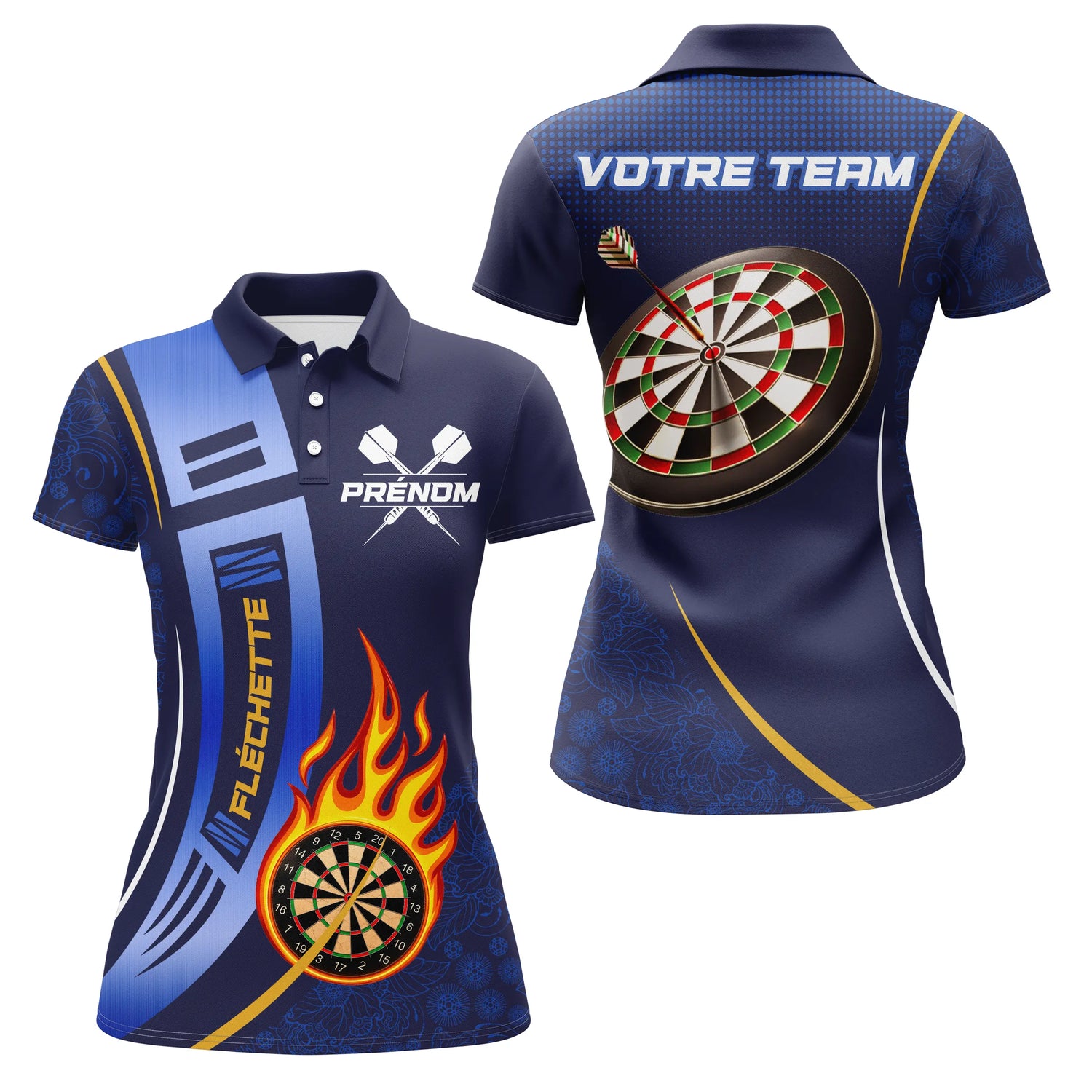 Polo Fléchettes Bleu Marine - Design Flamme Personnalisé - Polo Femme