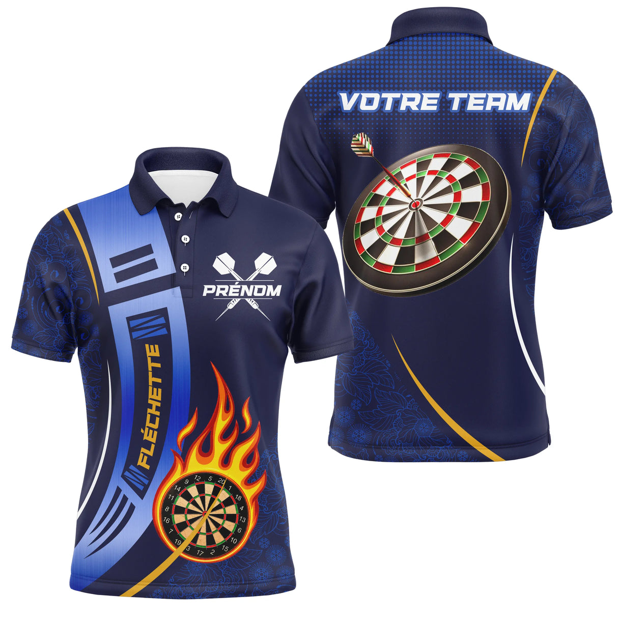 Polo Fléchettes Bleu Marine - Design Flamme Personnalisé - Polo Homme