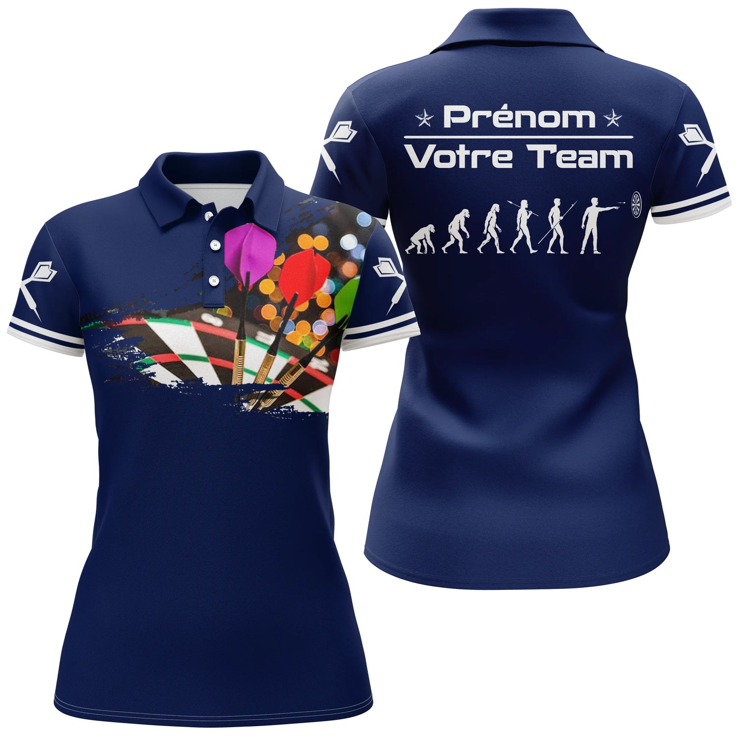 Polo Fléchettes Bleu Marine – Design Multicolores Évolution - Polo Femme
