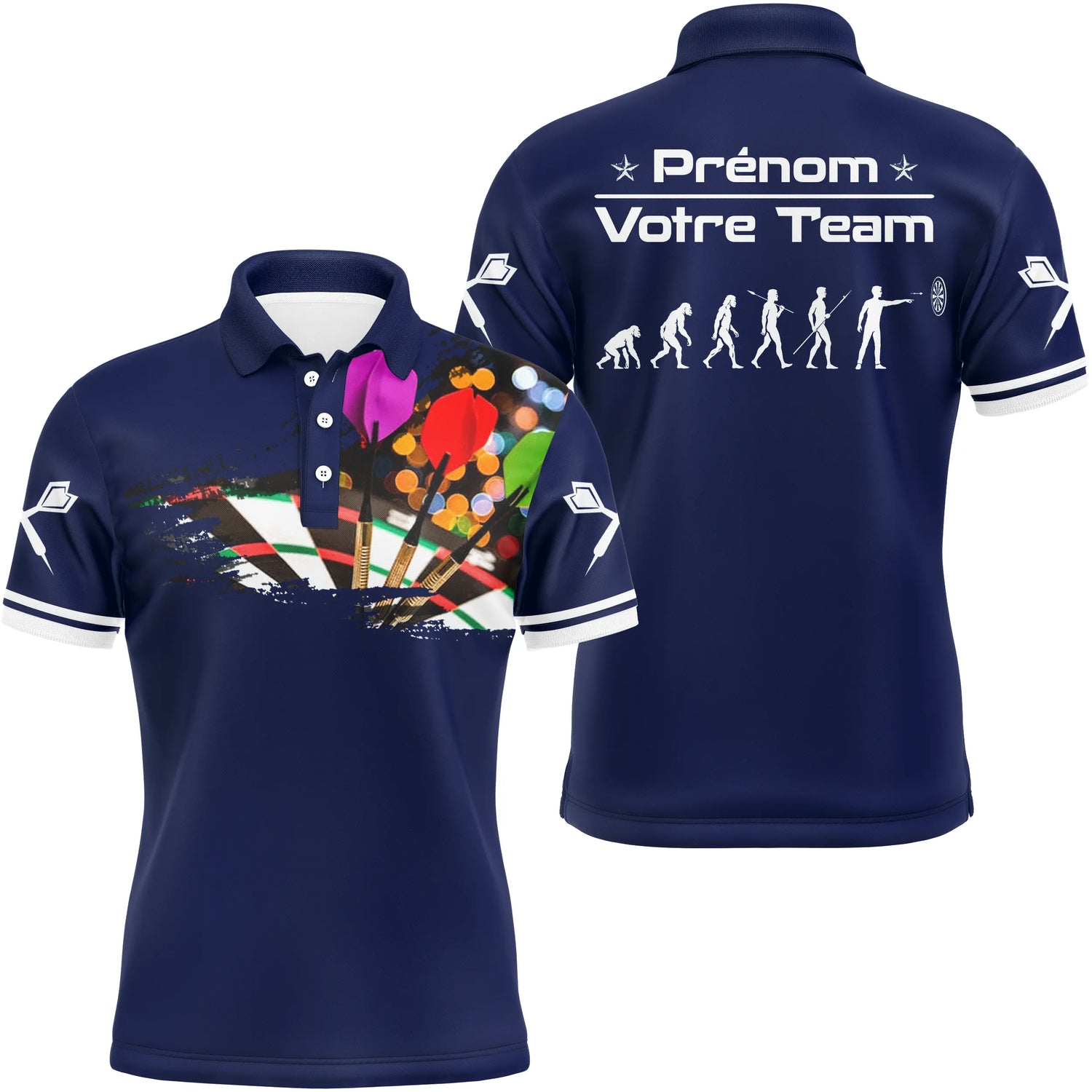 Polo Fléchettes Bleu Marine – Design Multicolores Évolution - Polo Homme