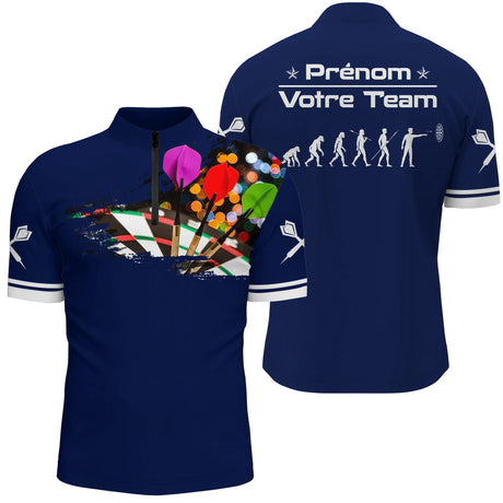 Polo Fléchettes Bleu Marine – Design Multicolores Évolution - Polo Zippé Homme