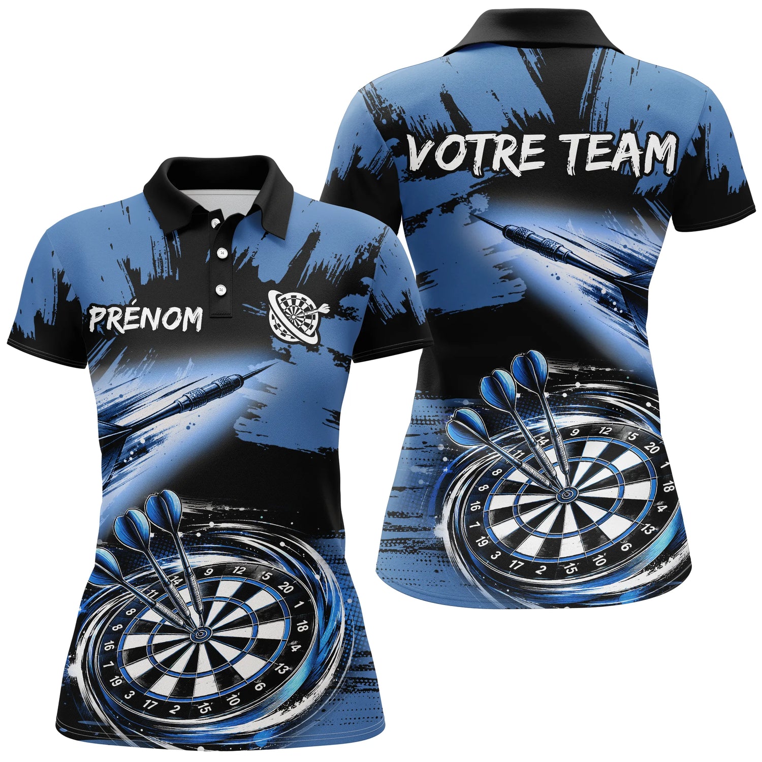 Polo Fléchettes Bleu Noir - Effet Pinceau Personnalisé - Polo Femme
