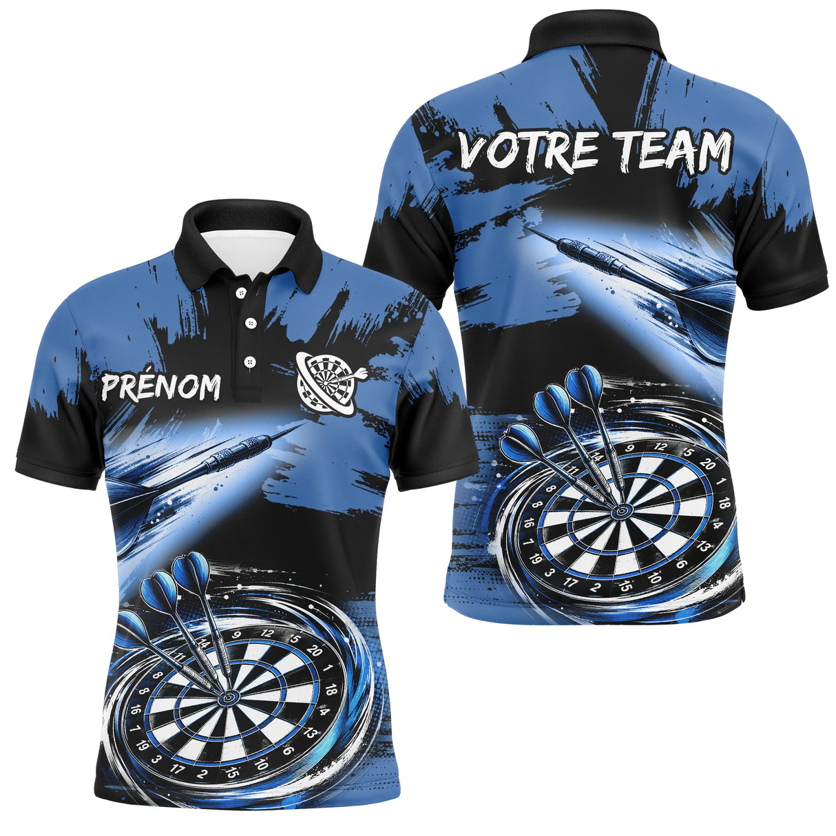 Polo Fléchettes Bleu Noir - Effet Pinceau Personnalisé - Polo Homme