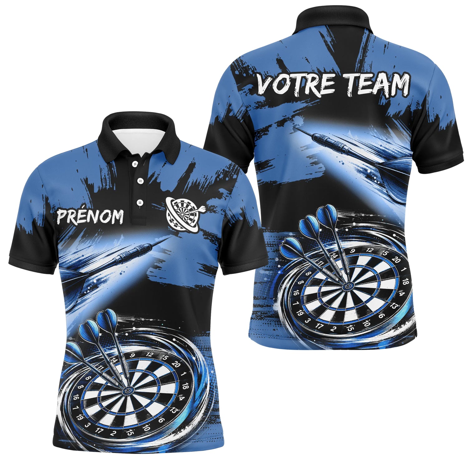 Polo Fléchettes Bleu Noir - Effet Pinceau Personnalisé - Polo Homme