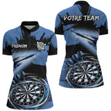 Polo Fléchettes Bleu Noir - Effet Pinceau Personnalisé - Polo Zippé Femme