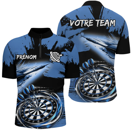 Polo Fléchettes Bleu Noir - Effet Pinceau Personnalisé - Polo Zippé Homme