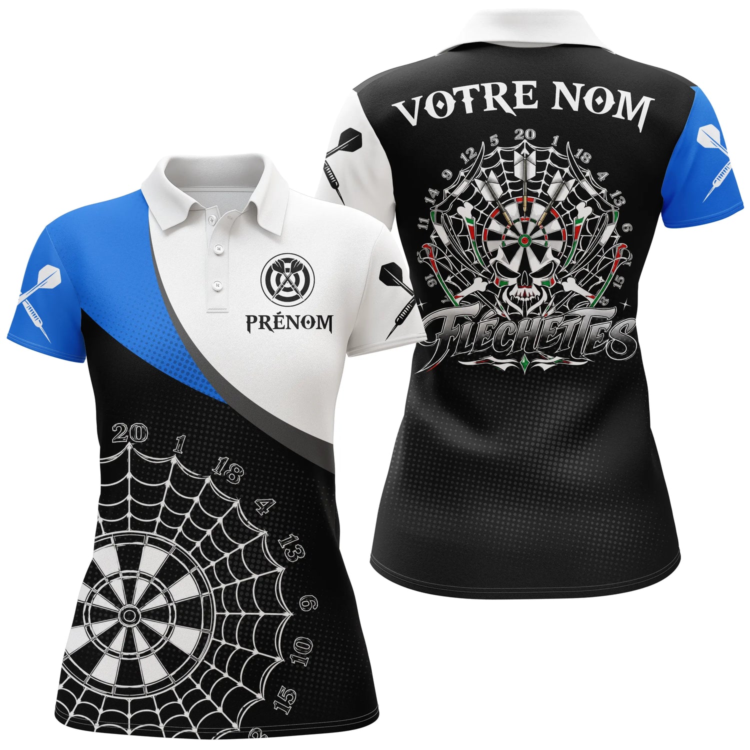 Polo Fléchettes Bleu & Noir – Style Crâne & Cible - Polo Femme