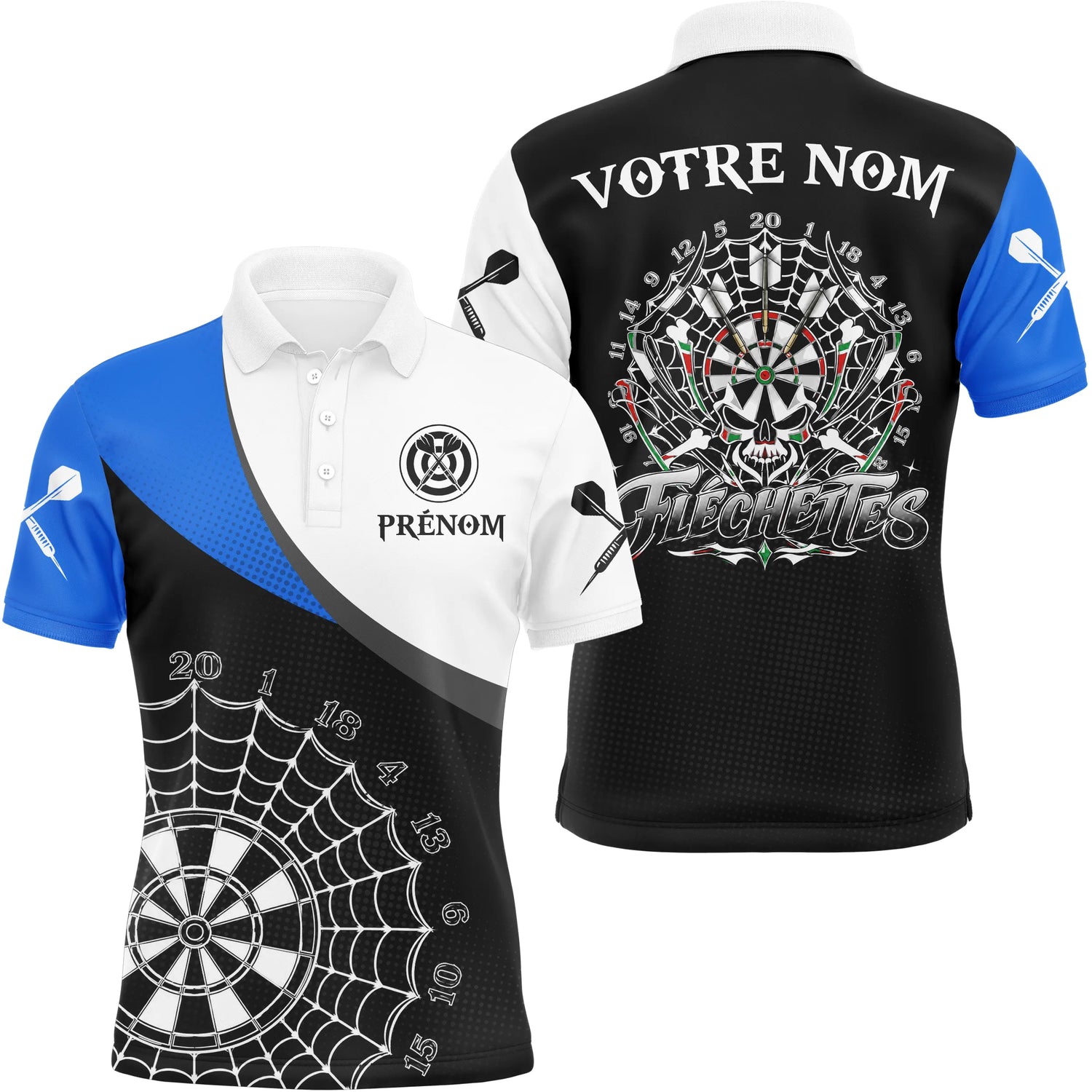 Polo Fléchettes Bleu & Noir – Style Crâne & Cible - Polo Homme