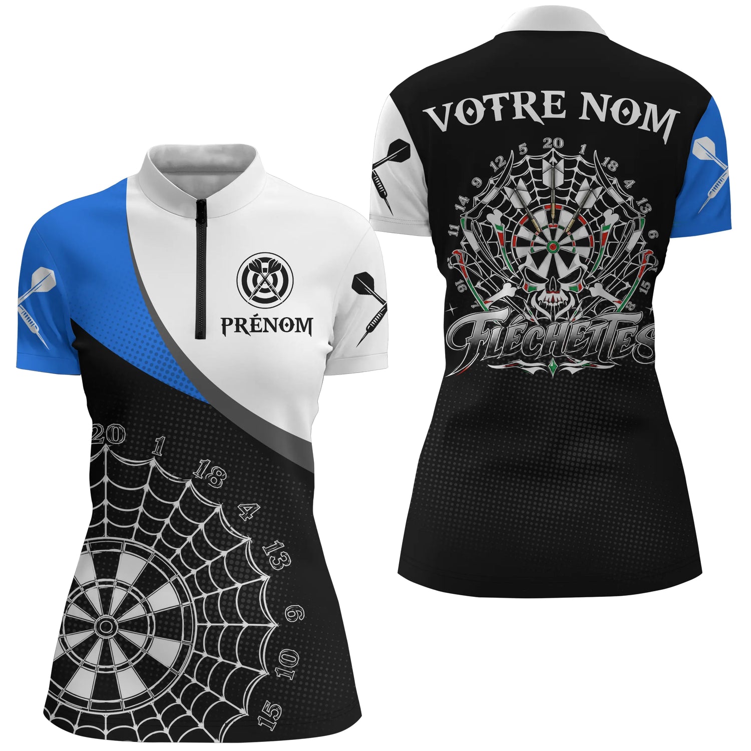 Polo Fléchettes Bleu & Noir – Style Crâne & Cible - Polo Zippé Femme